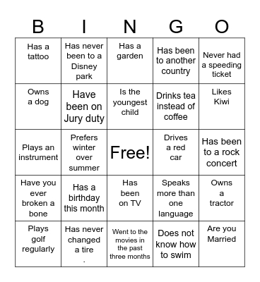 Team Bingo Card