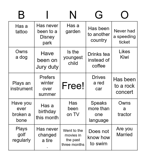 Team Bingo Card