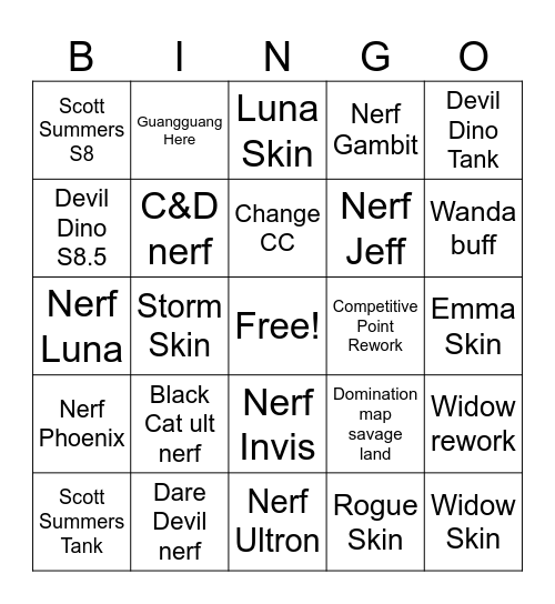 Season 8 Bingo Card