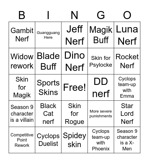 Season 8.5 Bingo Card