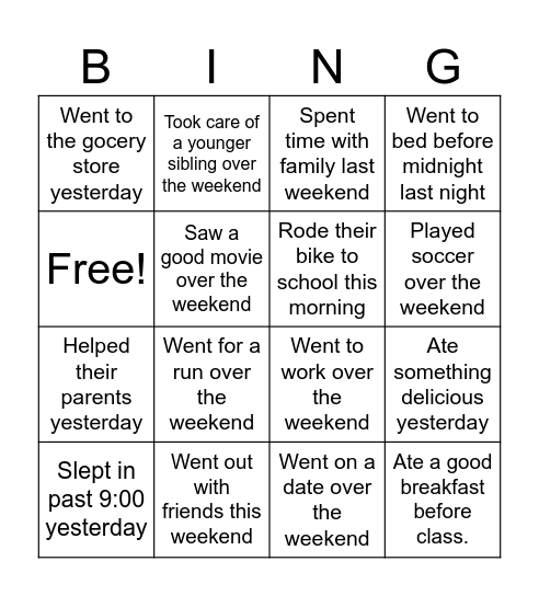 Find someone who Bingo Card