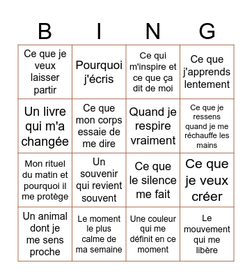 French bingo Card