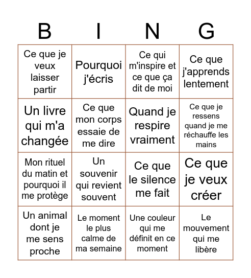 French bingo Card