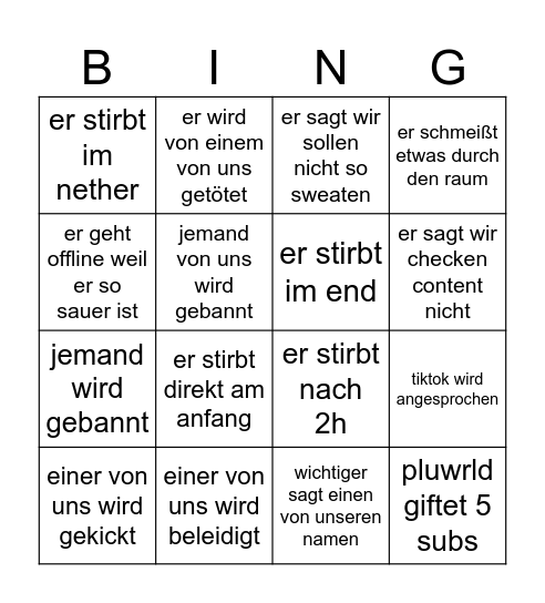 wichtiger manhunt bingo Card