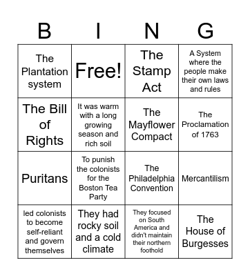 Unit 12 Bingo Card