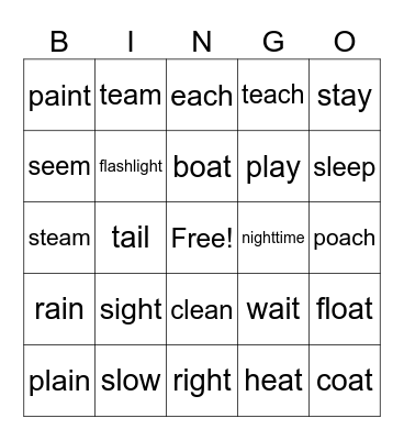 Long vowel pattern words Bingo Card