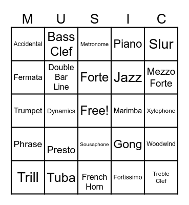 BAND BINGO Card