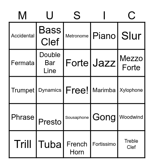 BAND BINGO Card