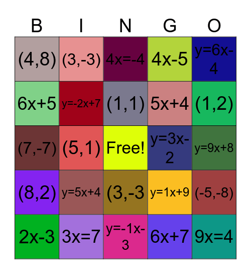 Corbin Math Bingo Card