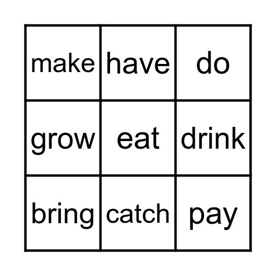 irregular verb Bingo Card