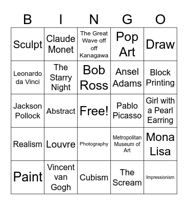 Art Appreciation Bingo Card
