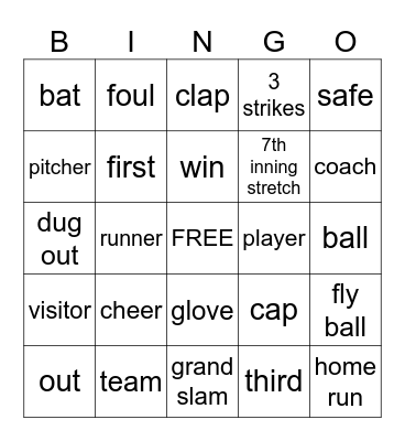 BASEBALL Bingo Card