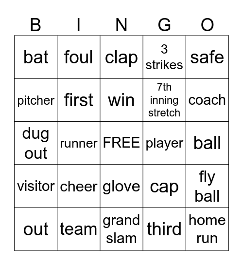 BASEBALL Bingo Card