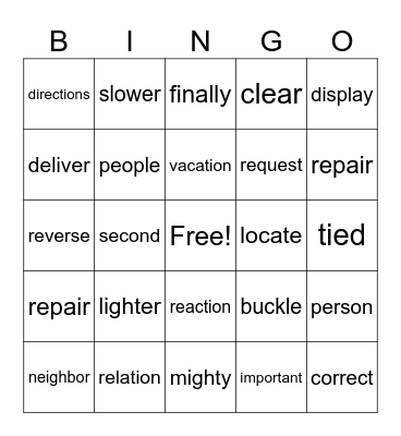 short and long vowel words Bingo Card