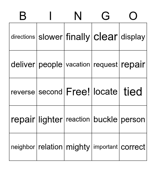 short and long vowel words Bingo Card