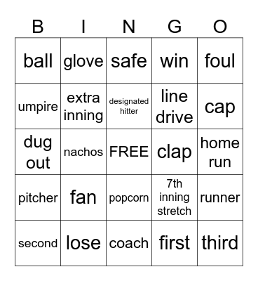 BASEBALL Bingo Card