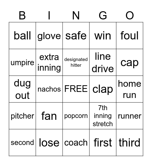 BASEBALL Bingo Card
