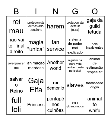 Isekai Bingo Card