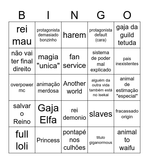 Isekai Bingo Card