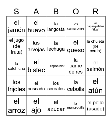 La Comida Bingo Card