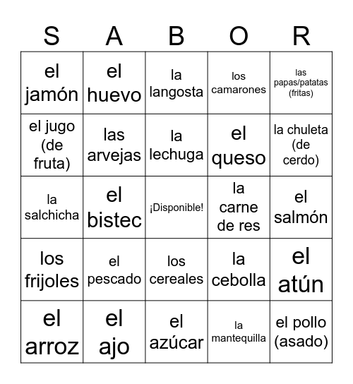 La Comida Bingo Card