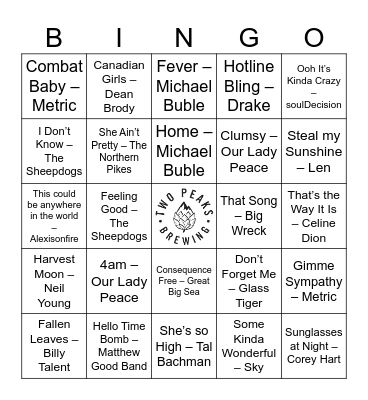 🍁🦫Canadian Hits🦫🍁 Bingo Card