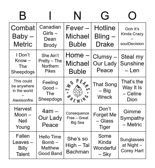 🍁🦫Canadian Hits🦫🍁 Bingo Card