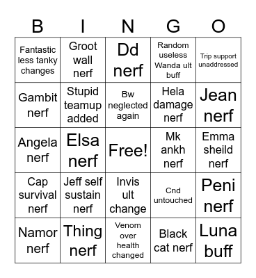 Rivals season 8 Bingo Card