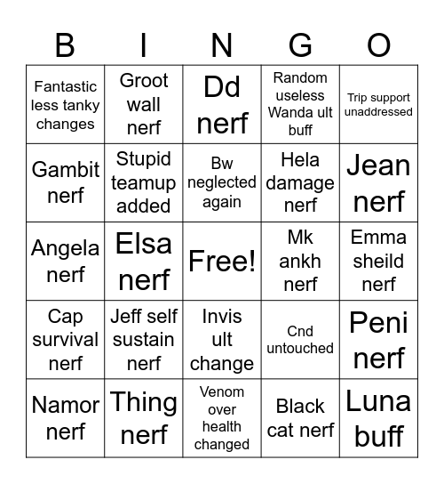 Rivals season 8 Bingo Card