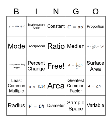 7th Math Bingo Card