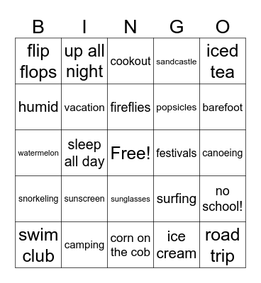 Summer! Bingo Card