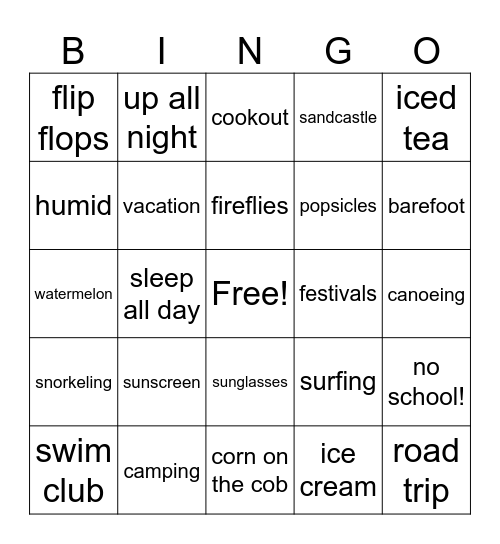 Summer! Bingo Card