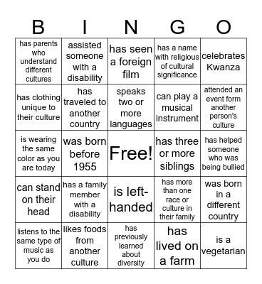 Diversity in USDA Bingo Card