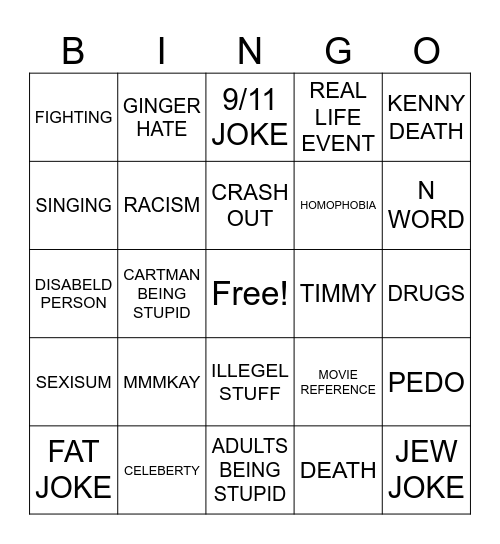 SOUTH PARK Bingo Card