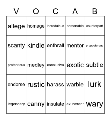 Wordly Wise -- bk 7  L. 13 - 16 Bingo Card