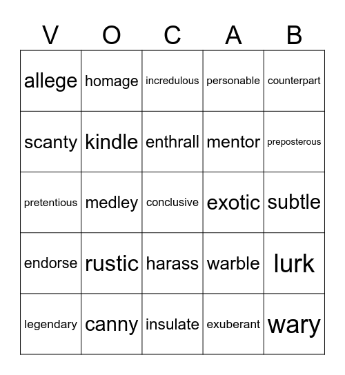 Wordly Wise -- bk 7  L. 13 - 16 Bingo Card