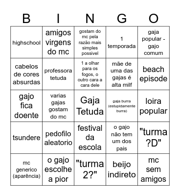 Romance Anime BIngo Card
