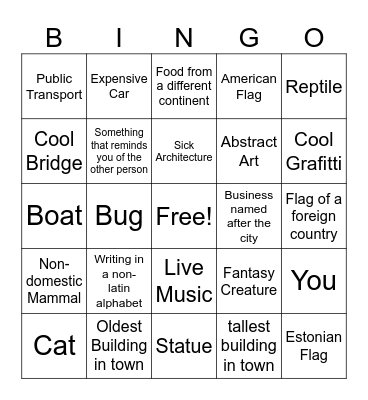 City Exploration Bingo Card