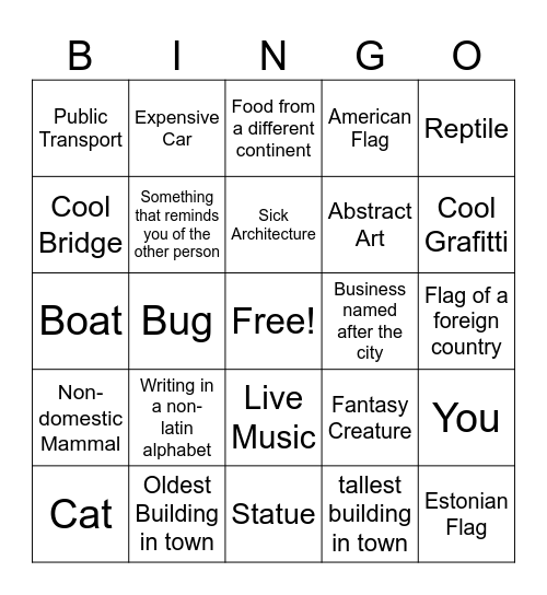 City Exploration Bingo Card