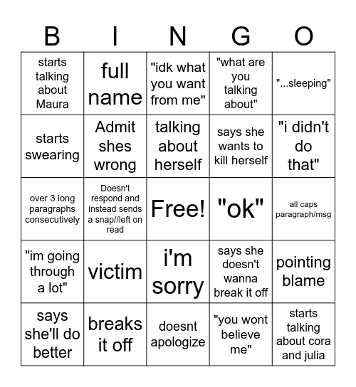Layla response Bingo Card