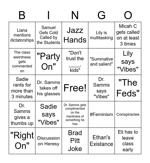Omnibus IV Primary Section C Class Bingo Card