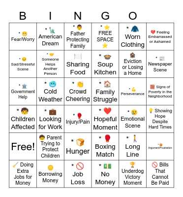 Great Depression: Cinderella Man Bingo Card