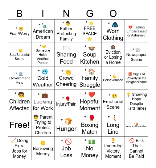 Great Depression: Cinderella Man Bingo Card