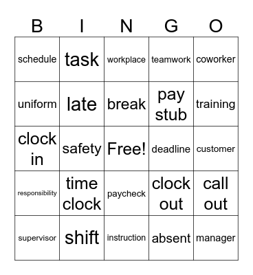 Workplace Bingo Card