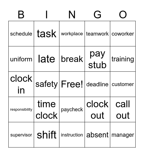 Workplace Bingo Card