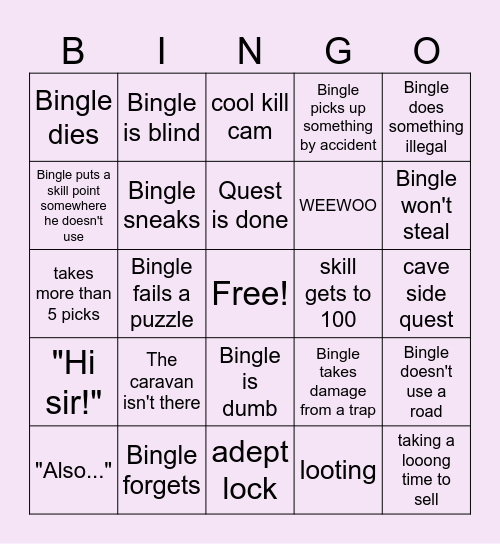 Bingle Bingo Card