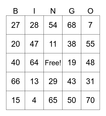 Summer Bingo Card