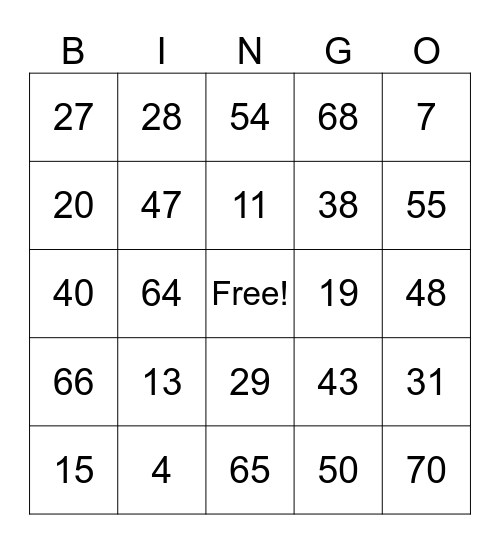 Summer Bingo Card