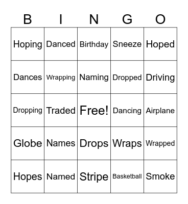 Spelling Words Bingo Card