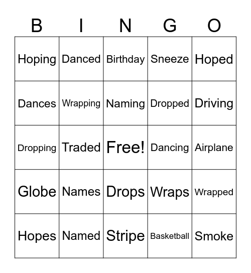 Spelling Words Bingo Card